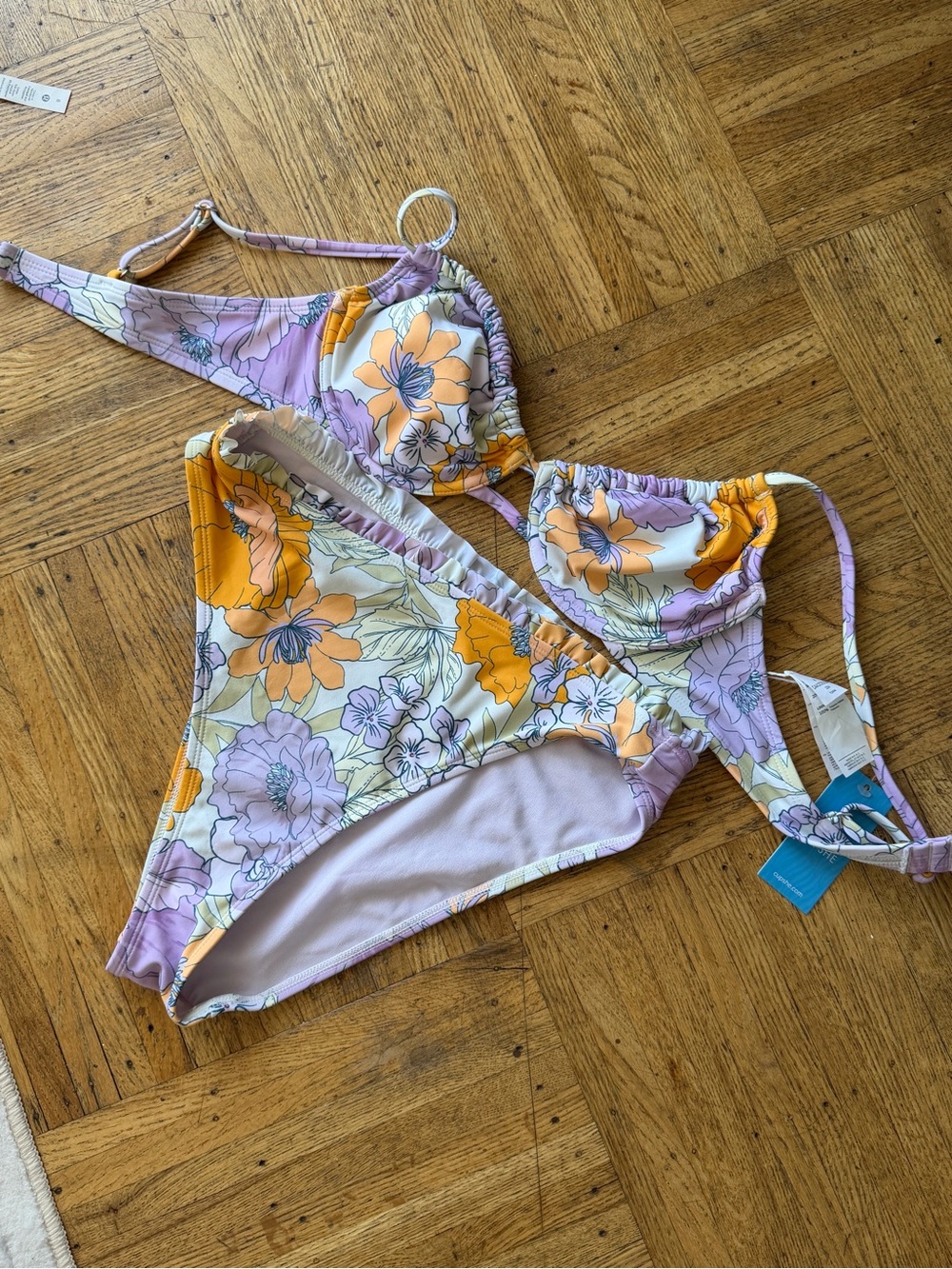 Cupshe Floral Two-Piece Bikini Set in Lavender & Orange